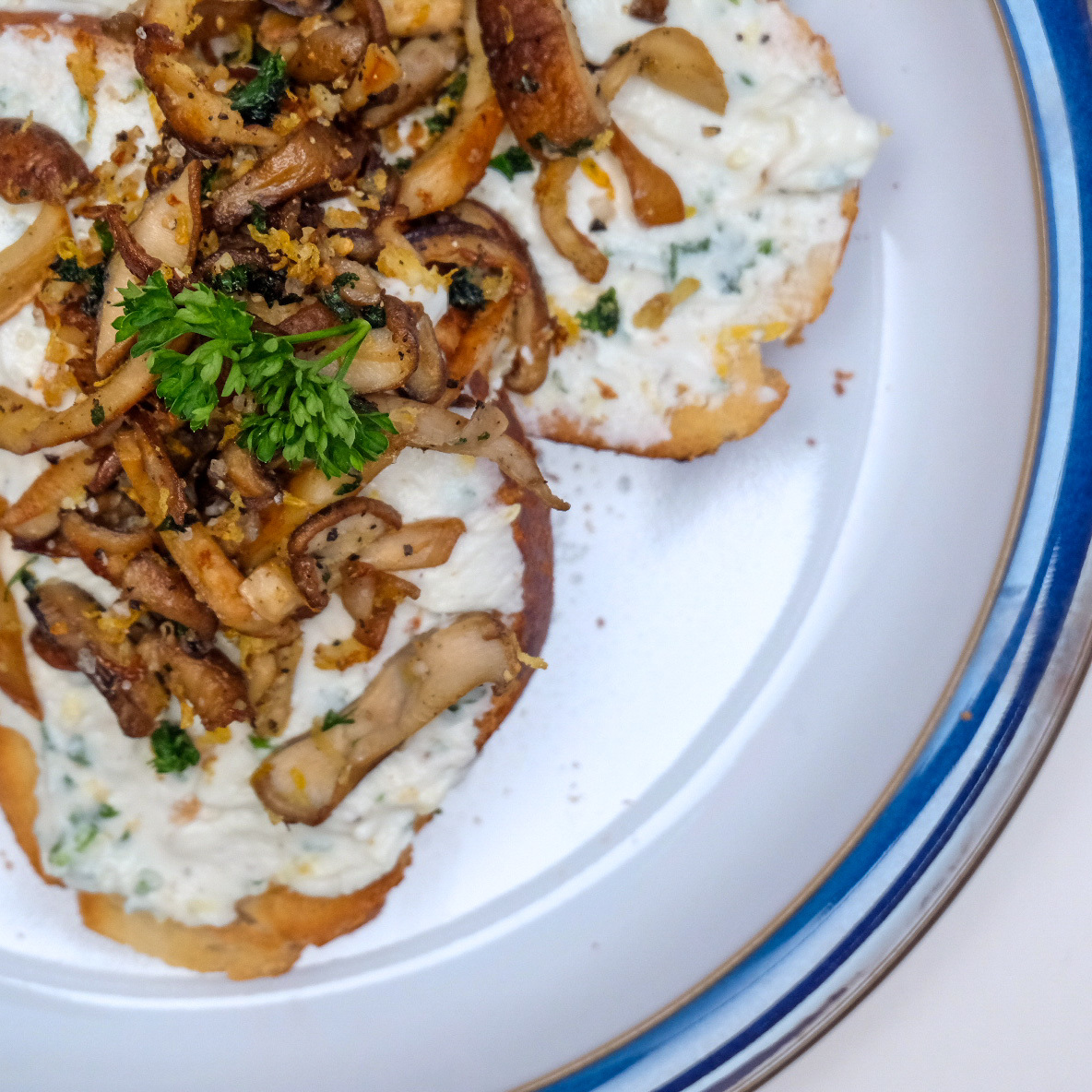 Sautéd mushrooms with whipped goats cheese on toast
